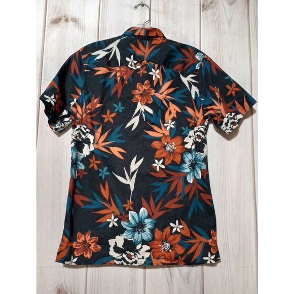 GoodFellow Shirt Men's Small Slim Navy Orange Button Front Short Sleeve Tropical - Picture 2 of 8